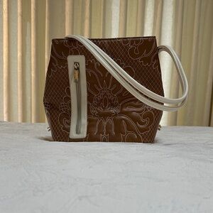 Chic Brown and Cream Floral Shoulder Bag